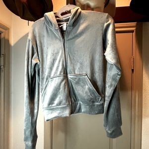 Velour zip up crop hoodie